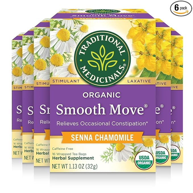 Traditional Medicinals Organic, Smooth Move Tea, Chamomile & Senna - Helps Relieve Constipation Overnight - Kosher, Non-GMO, Caffeine-Free