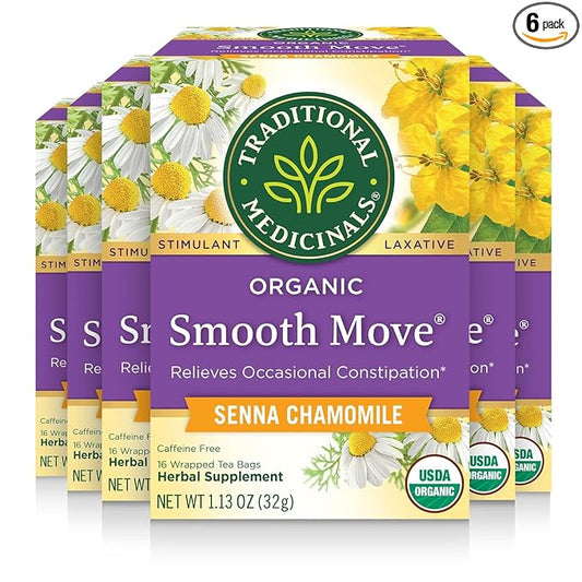 Traditional Medicinals Organic, Smooth Move Tea, Chamomile & Senna - Helps Relieve Constipation Overnight - Kosher, Non-GMO, Caffeine-Free