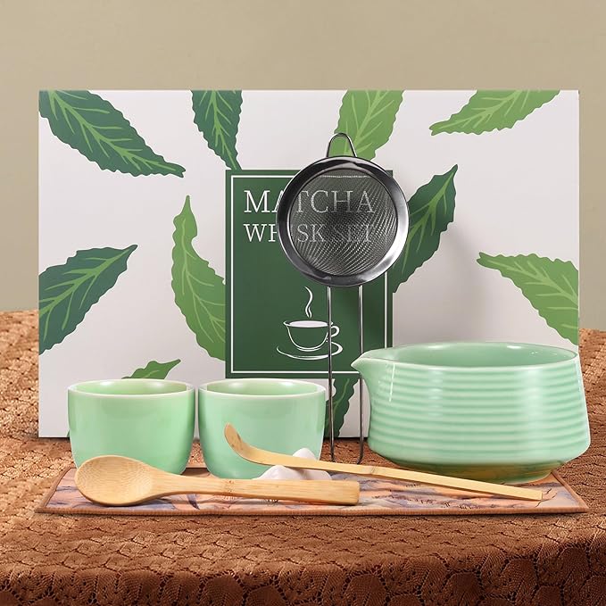 Helplx Matcha Whisk Set 10-Piece Japanese Matcha Kit with BowlWhisk & Holder2 Tea CupsBamboo ScoopSpoonSifterScoop Rest & Tea Towel