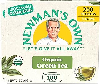Newman's Own Organic Green Tea with 100 Individually Wrapped Tea Bags Per Box (Pack of 2) USDA Certified Contains Caffeine Brew Hot