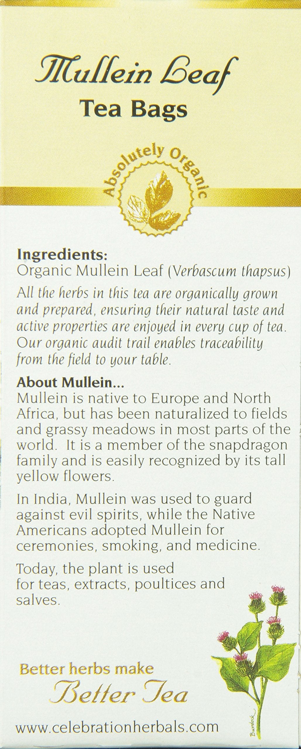 Celebration Herbals Organic Mullein Leaf Tea Bags 24 Count