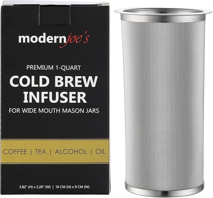 MODERNJOE'S Premium Infuser Cold Brew Coffee Maker for 1 Quart Wide Mouth Mason Jars. Cold Brew Coffee Filter. Iced Coffee and Tea
