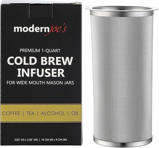 MODERNJOE'S Premium Infuser Cold Brew Coffee Maker for 1 Quart Wide Mouth Mason Jars. Cold Brew Coffee Filter. Iced Coffee and Tea