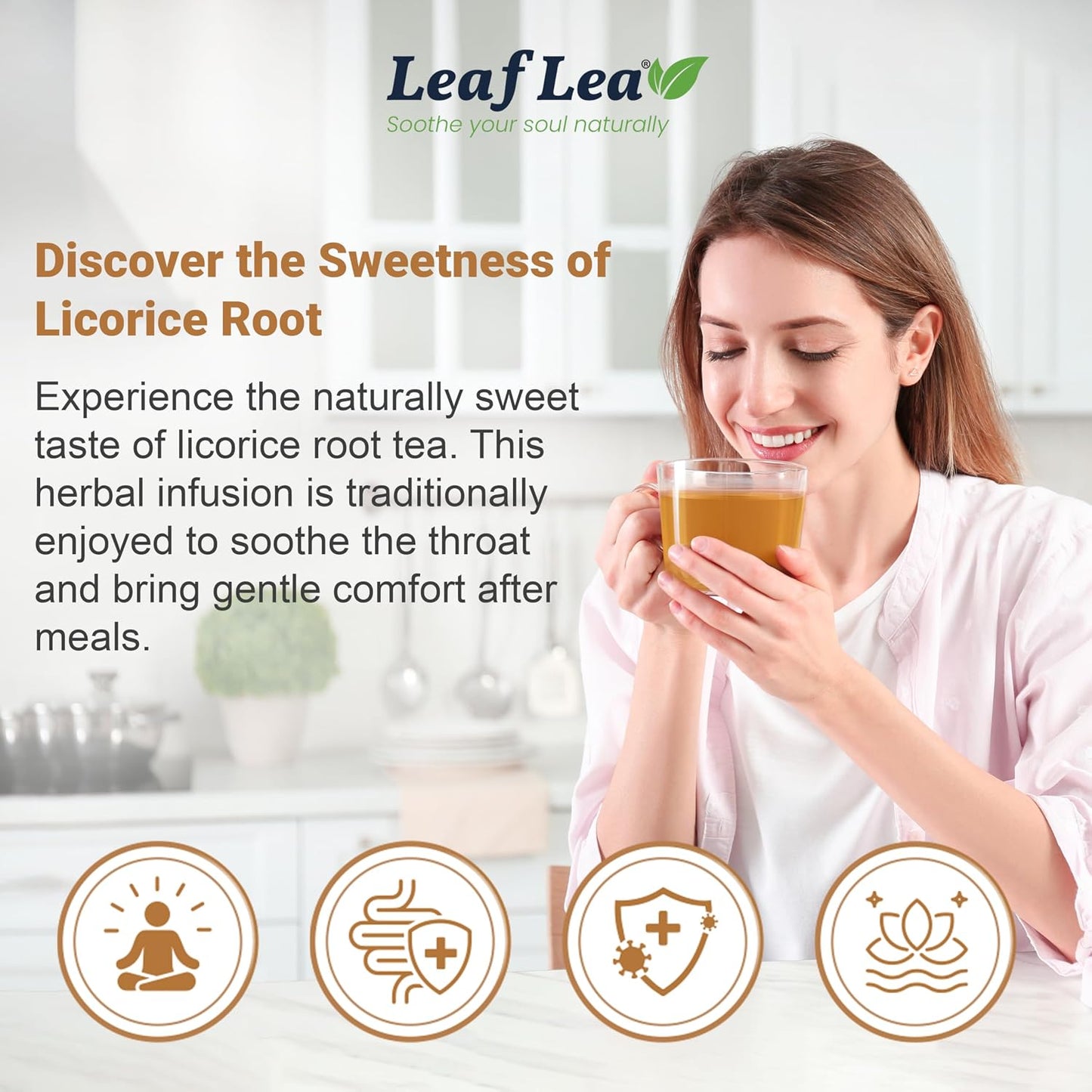 LeafLea Licorice Root Tea Bags, Caffeine-Free Naturally Sweet, 40 Count | Pure Egyptian Licorice Spice, Single Ingredient, Sugar-Free &amp; Vegan, Foil-Wrapped for Lasting Freshness