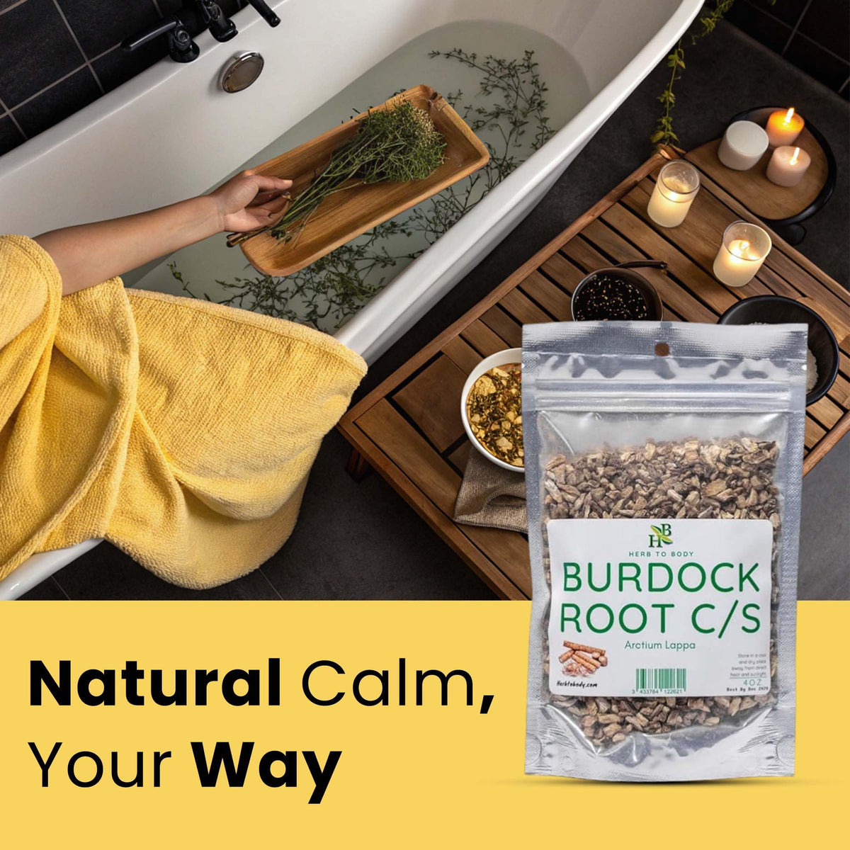 Herb To Body Burdock Root Cut & Sifted – 4 oz, Wildcrafted Arctium Lappa Dried for Herbal Tea, Dried Burdock Tea, and Natural