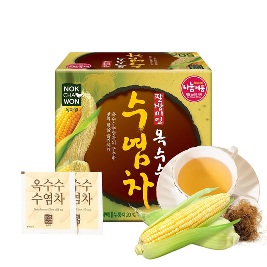[Nokchawon] Korean Corn Silk Tea Bags - Caffeine Free Roasted Corn Tea for Wellness, Daily Hydration and De-bloating Support - Traditional Savory Grain Tea - 50 Count