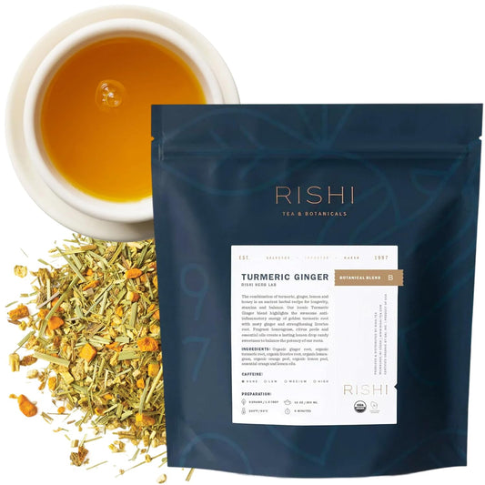 Rishi Tea Turmeric Ginger Organic Loose Leaf Tea, Caffeine Free, 1lb | Spicy Ginger and Citrus Herbal Tea Blend, Enjoy Hot or Iced, Sustainable, 56+ Servings