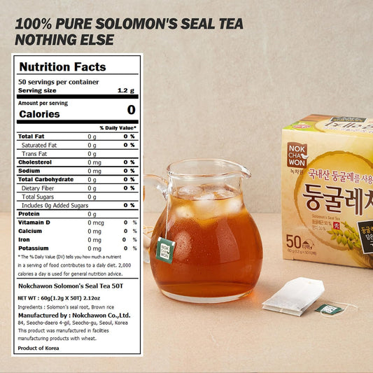 [Nokchawon] Korean Grain Tea, Roasted Solomon's Seal &amp; Brown Rice Tea Bags, Caffeine Free Herbal Blend for Digestion &amp; Hydration, 50 Count
