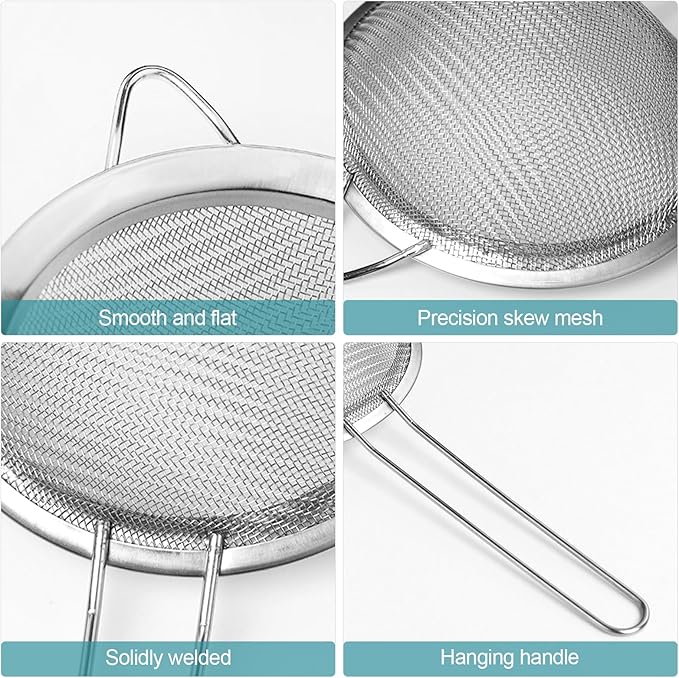 3 Pack Fine Mesh Strainer, Small Stainless Steel Sieves with Handles, for Steeping Loose Leaf Tea, Straining Cocktail, Juice and Sifting Flour
