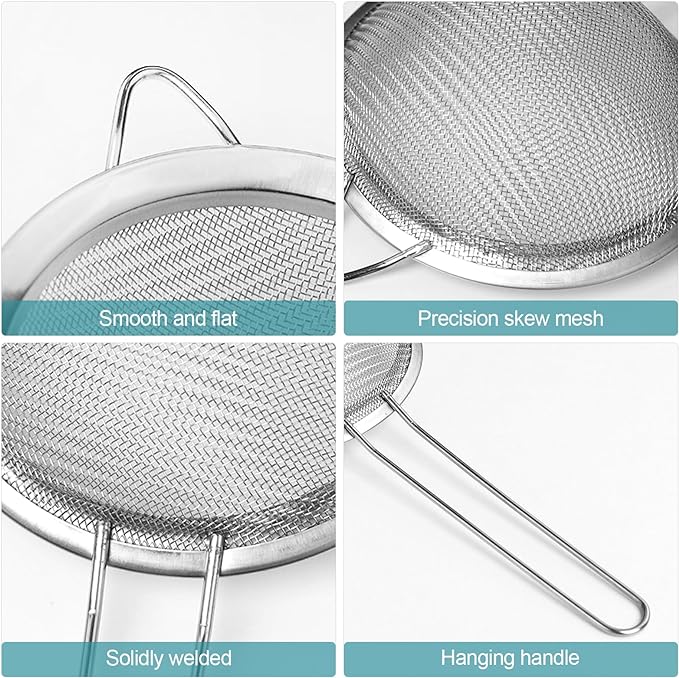 2 Pack Fine Mesh Strainer, Small Stainless Steel Sieves with Handles, for Steeping Loose Leaf Tea, Straining Cocktail, Juice and Sifting Flour, Powdered Sugar (2pcs)