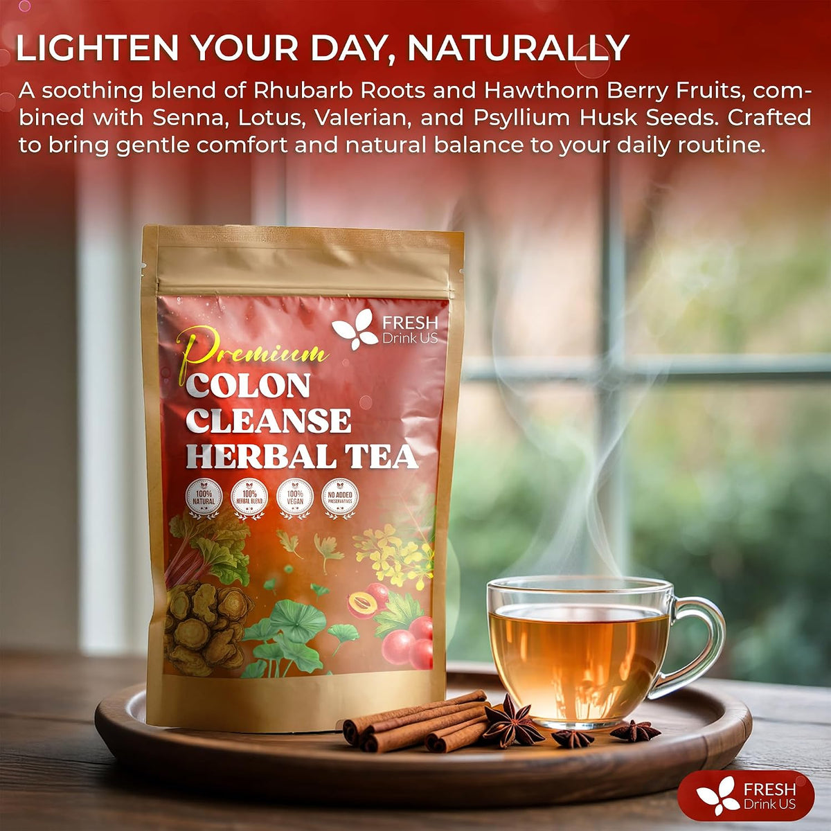 FreshDrinkUS, Premium Colon Cleanse Tea, 60 Count, Caffeine Free, Vegan