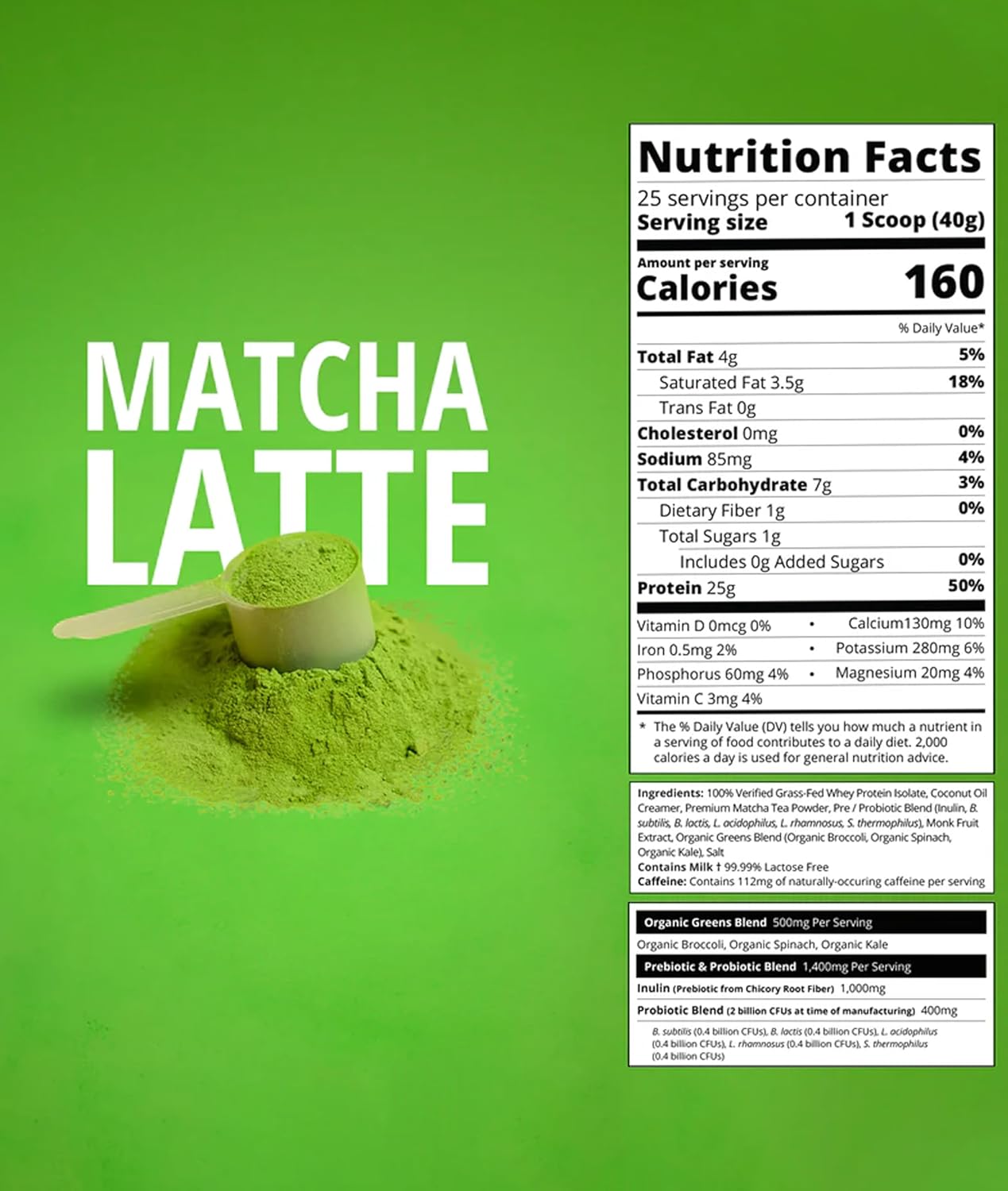 Boba Tea Protein Matcha Latte | 25g Grass-Fed Whey Protein Isolate Powder | Gluten-Free & Soy-Free Bubble Tea Protein Drink | Real Ingredients & Lactose-Free Protein Drink | 25 Servings