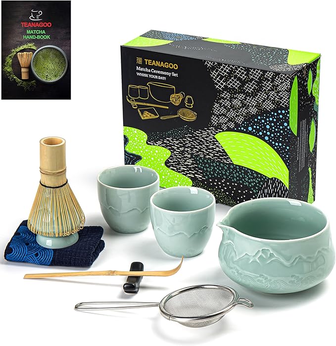 Teanagoo Matcha Whisk Set 7pcs+2Cups(7.2oz),Ceramic Matcha Set,Matcha Kit for Ceremony,Matcha Tea Set for Making Breakfast