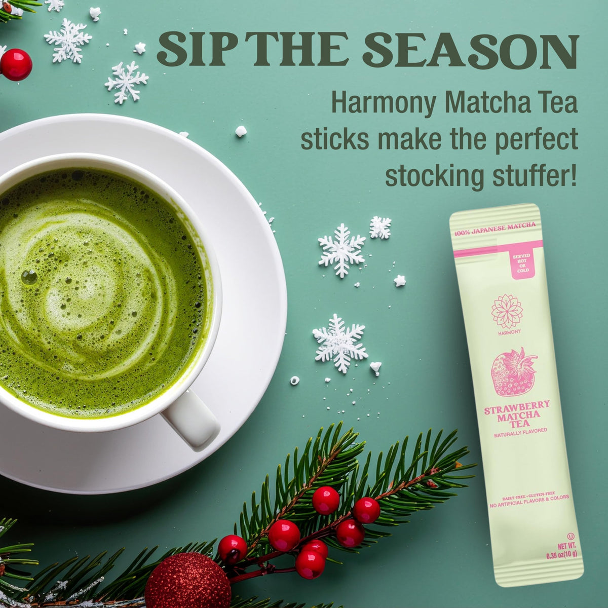 The Frozen Bean The Harmony Matcha Strawberry (10 Sticks) Premium Japanese Matcha Powder, Rich in Antioxidants & L-Theanine