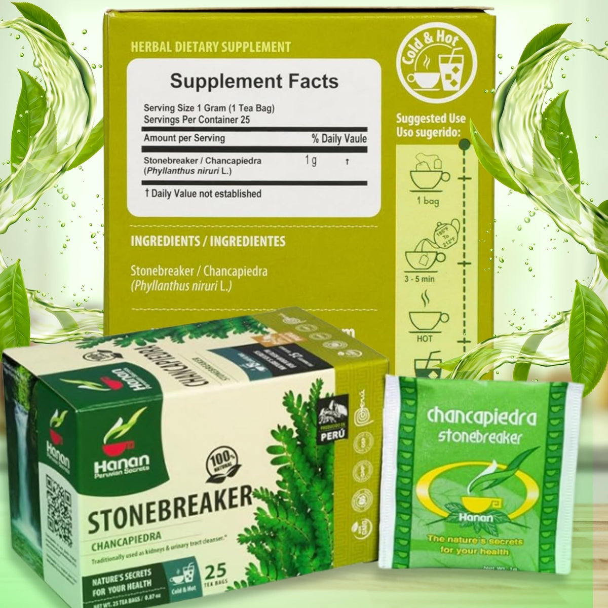 Peruvian Naturals Hanan Chanca Piedra Tea - 25 Teabags of Chanca Piedra Stone Breaker Tea Leaves Wild-Grown in Peru