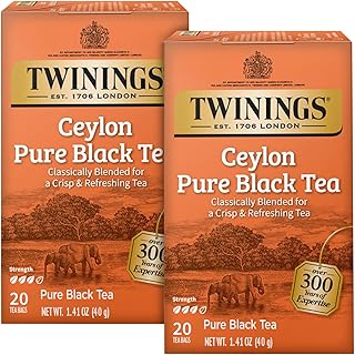 Twinings Ceylon Pure Black Tea - A Crisp, Refreshing, Formerly Orange Pekoe, Caffeinated Tea Bags, Individually Wrapped, 20 Count (Pack of 2)