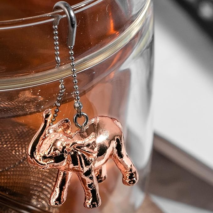 Elephant Tea Infuser Stainless Steel with Rose Gold Charm - Animal Tea Ball Strainer