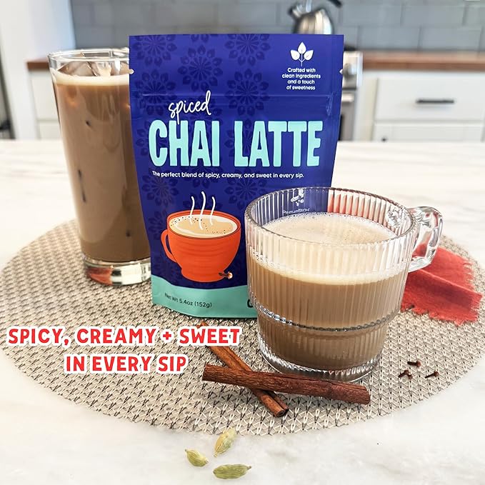 Global Grub Spiced Chai Latte Mix – Crafted with Mindful Ingredients – Effortless Instant Chai, Just Add Water, Enjoy Hot or Iced