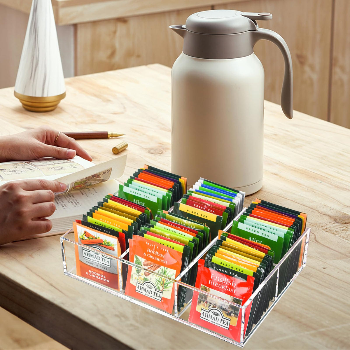 Tasybox Acrylic Tea Bag Organizer, Clear Tea Bag Holder, Drawer Organizer
