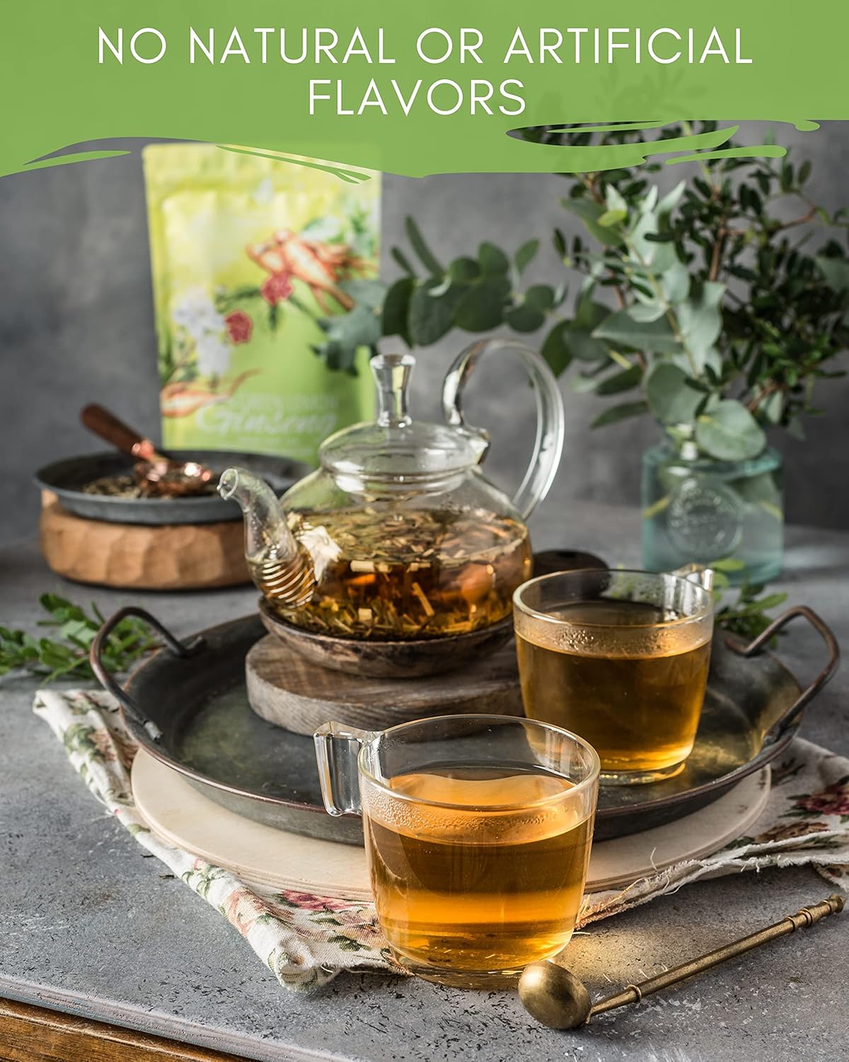 Gardenika Organic Green Loose Leaf Tea with Tulsi, Cloves and Cinnamon – Kosher, No Natural or Artificial Flavors – 4 oz (Ginseng Green)