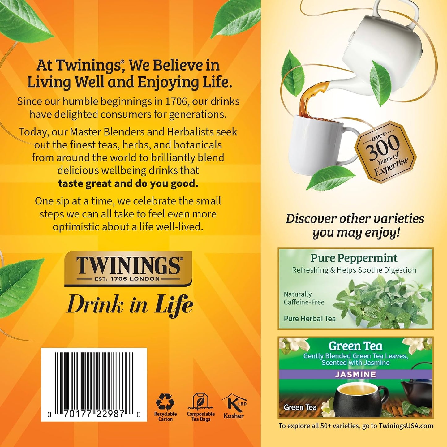 Twinings Lemon &amp; Ginger, Caffeine-Free Herbal Tea Bags, 100 CT Box (1 Pack) | Spicy &amp; Tangy, Ginger, Lemon Peel, Lemongrass, Blackberry Leaves, Soothe Digestion, 100 Foil Lined Individually Wrapped Bags