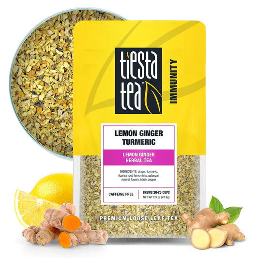 Tiesta Tea - Lemon Ginger Turmeric, Loose Leaf, Lemon Ginger Herbal Tea | Premium Blend, Non Caffeinated Herbal, Make Hot or Iced Brews Up to 25 Cups, 2.5 Ounce Resealable Pouch