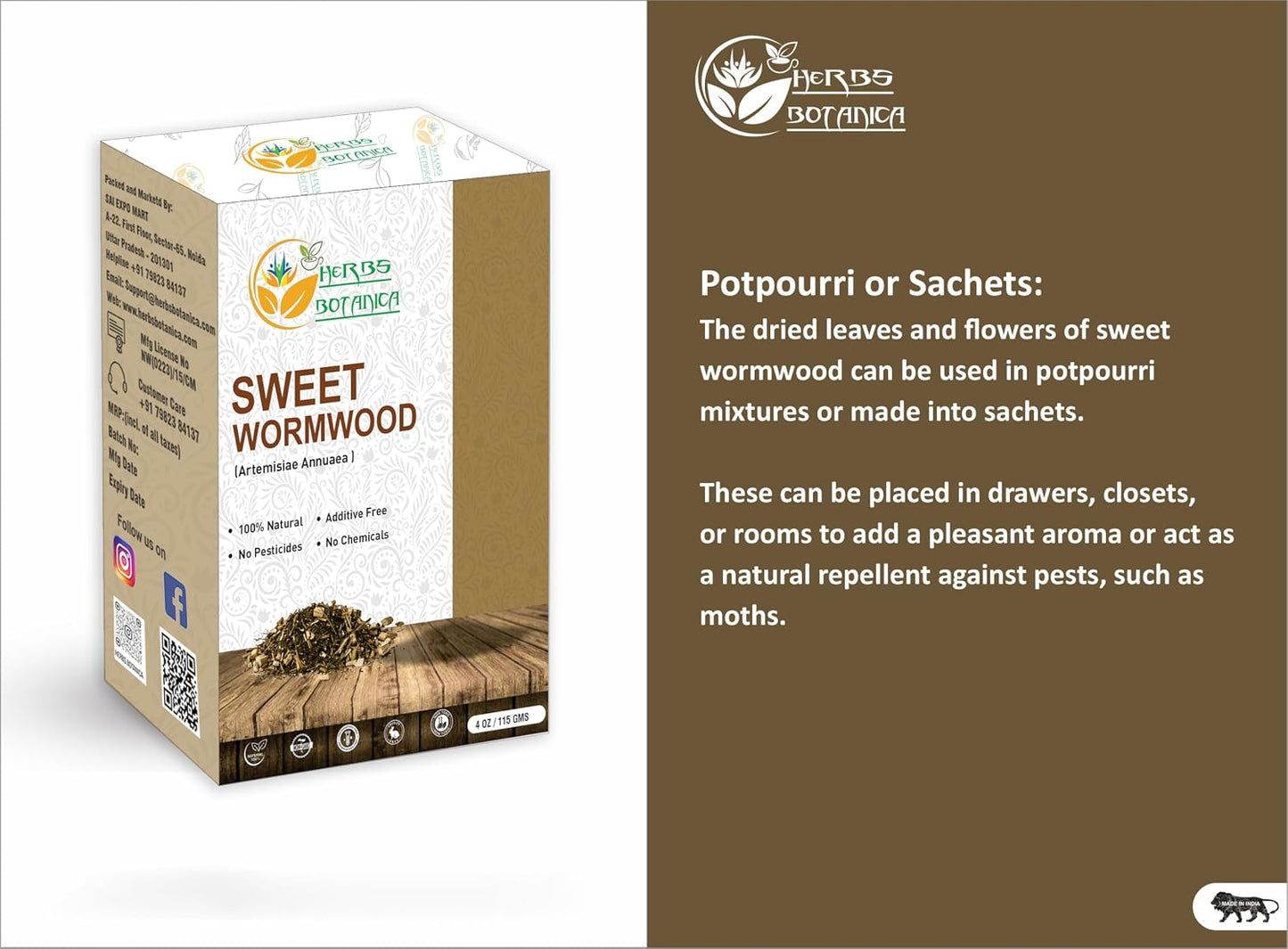 Herbs Botanica Sweet Wormwood Herb Tea 4oz Pure Artemisia Annua Loose Leaf Aromatic Sweet Annie Dried Leaves for Herbal Infusions – Caffeine Free Raw Botanical 114g