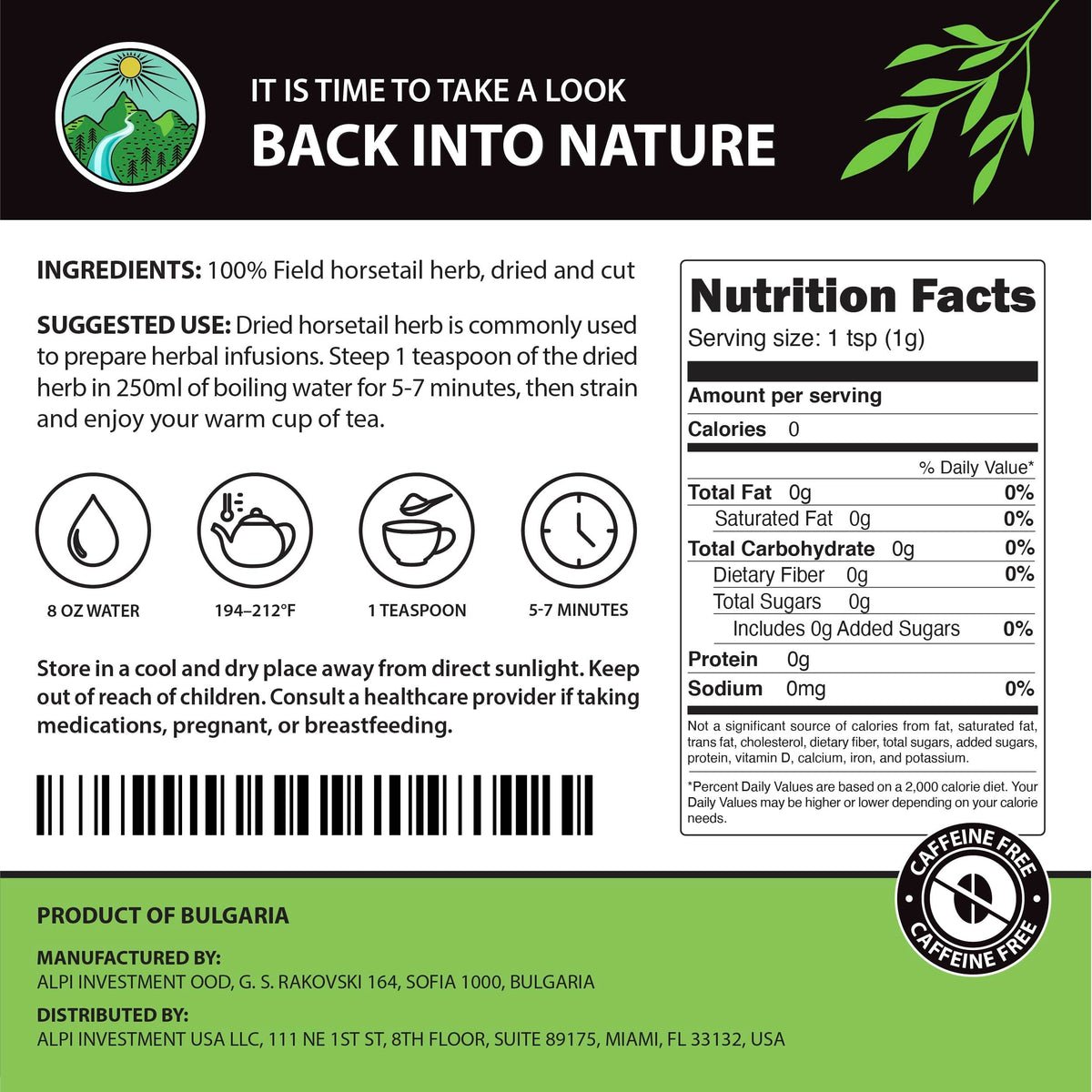 Alpi Nature Horsetail Herb 4.4 oz 125g, Dried Horsetail Herb for Infusions