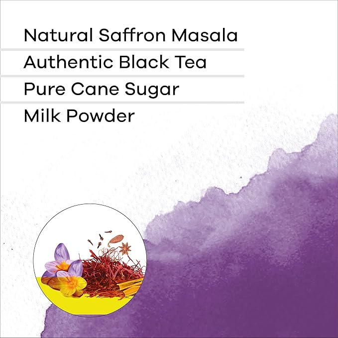 QuikTea Saffron Masala Chai Tea Latte – 10 Count, Bold Saffron Masala Flavor, no preservatives – Just Add Hot Water