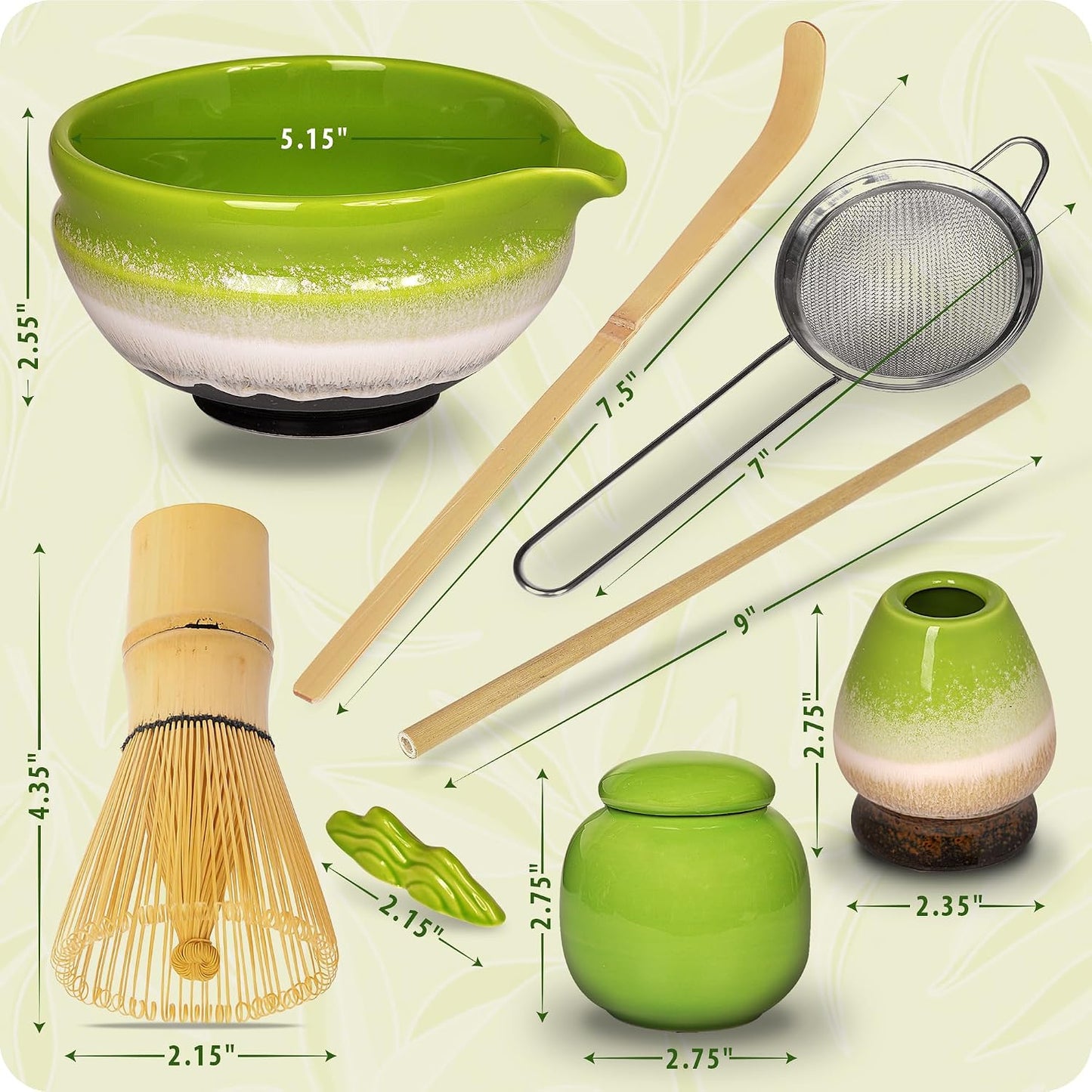 Matcha Whisk Set, 10 Pcs Japanese Kit | 500ml Bowl