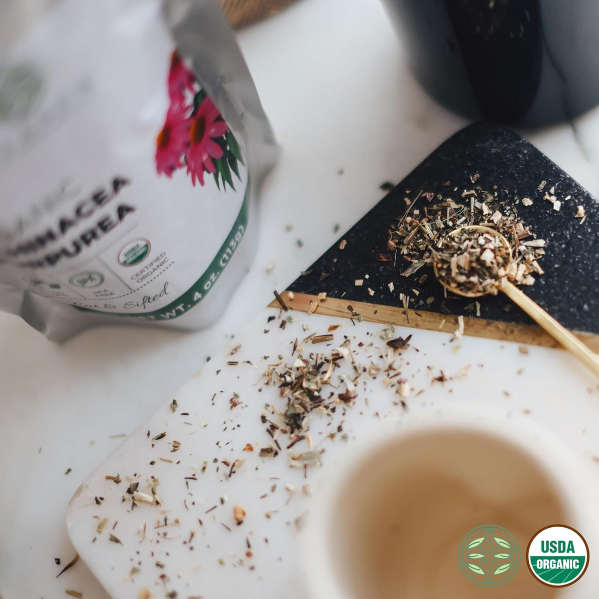Organic Echinacea Purpurea 4 oz. (113g), USDA Certified Dried Echinacea Tea, Premium Quality Herb, Purple Coneflower, Cut &amp; Sifted