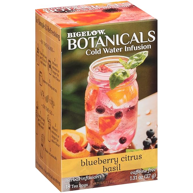 Bigelow Botanicals Cold Water Infusion Blueberry Citrus Basil Tea Bags 18 Count Box (Pack of 3), Herbal Infusion, Caffeine Free, 54 Tea Bags Total