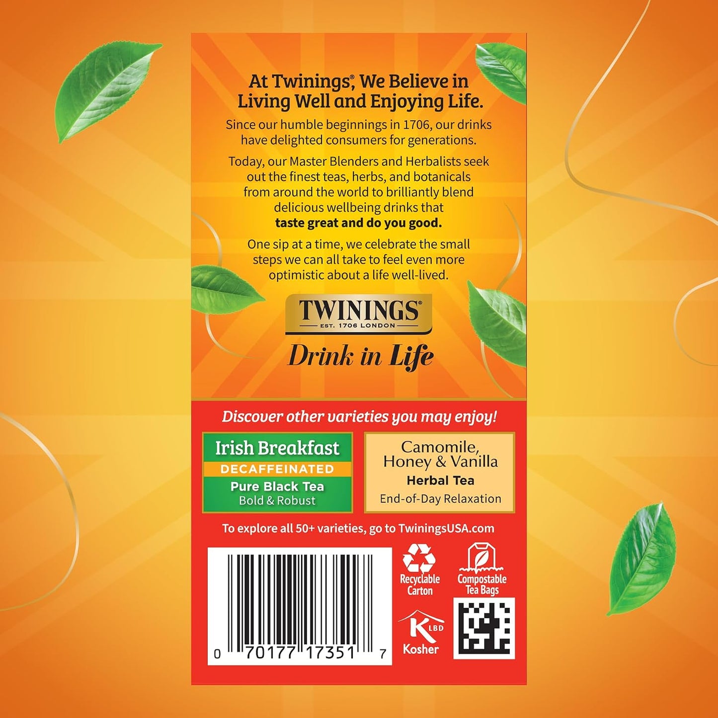 Twinings Decaffeinated English Breakfast Black Tea Bags, 20 CT Box (6 Pack) | A Classic, Robust &amp; Smooth, Full Flavour Without the Caffeine, 120 Foil Lined Individually Wrapped Bags, Enjoy Hot or Iced