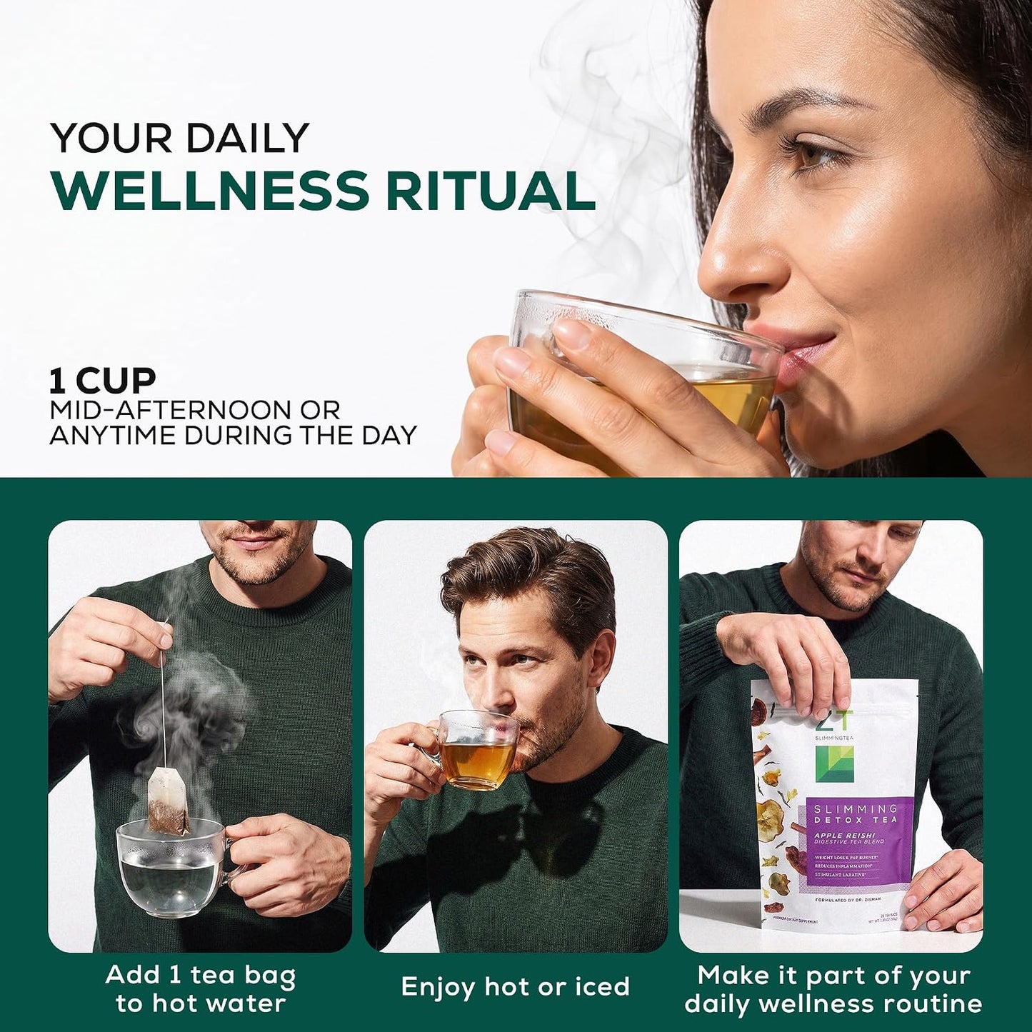 Dr. Zisman ZT Slimming Detox Tea – Apple &amp; Reishi Herbal Blend, 28 Count