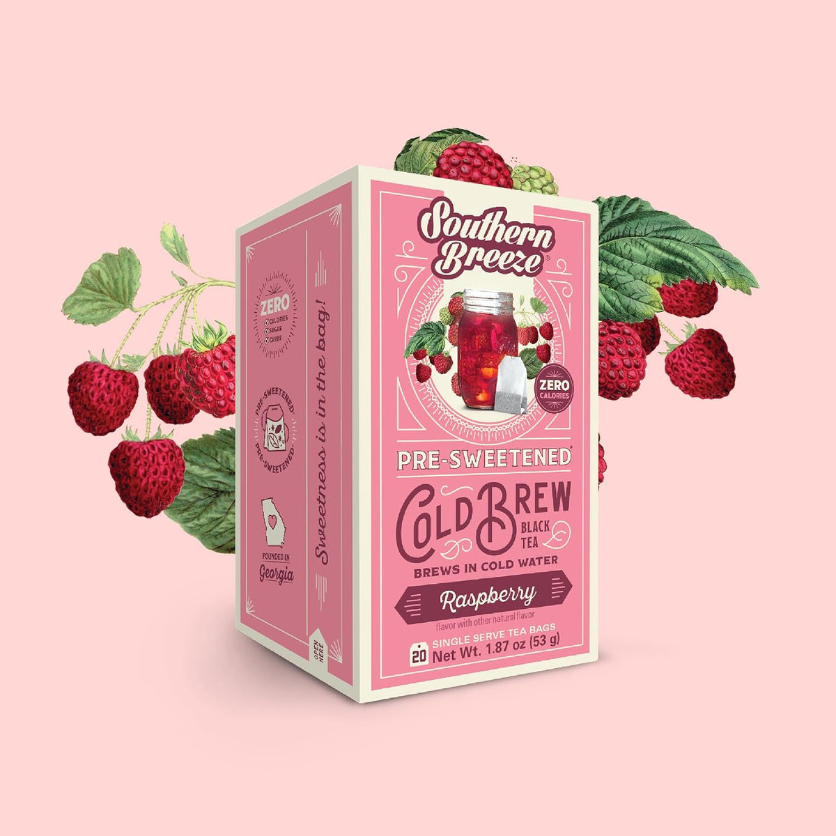 Southern Breeze Cold Brew Sweet Tea Raspberry Iced Tea 20 Tea Bags, 2 Pack