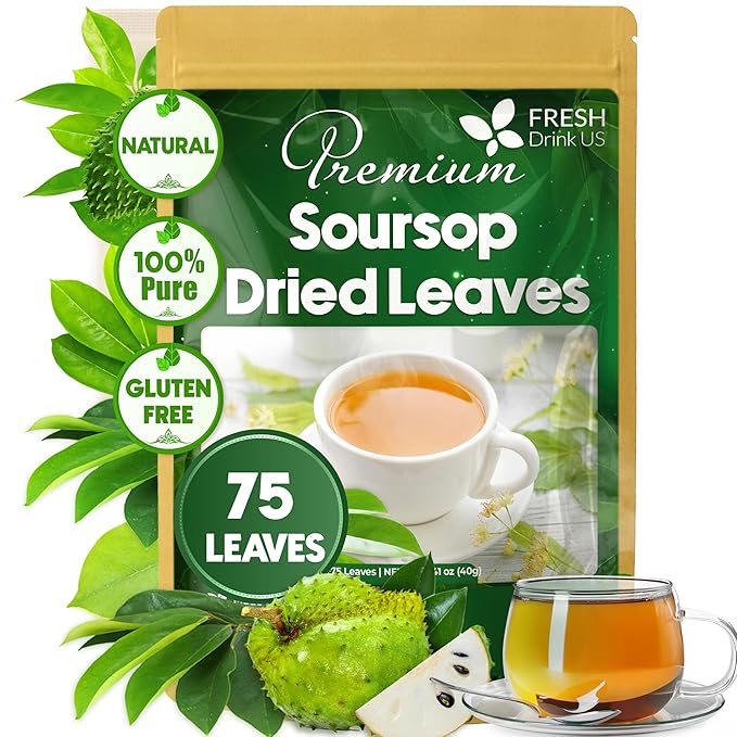 FreshDrinkUS, 75+ Premium Soursop Graviola Dried Leaves Tea, Natural Whole Leaves, Wildcrafted, Hoja De Guanabana, Soursop/Guanabana/Graviola Tea