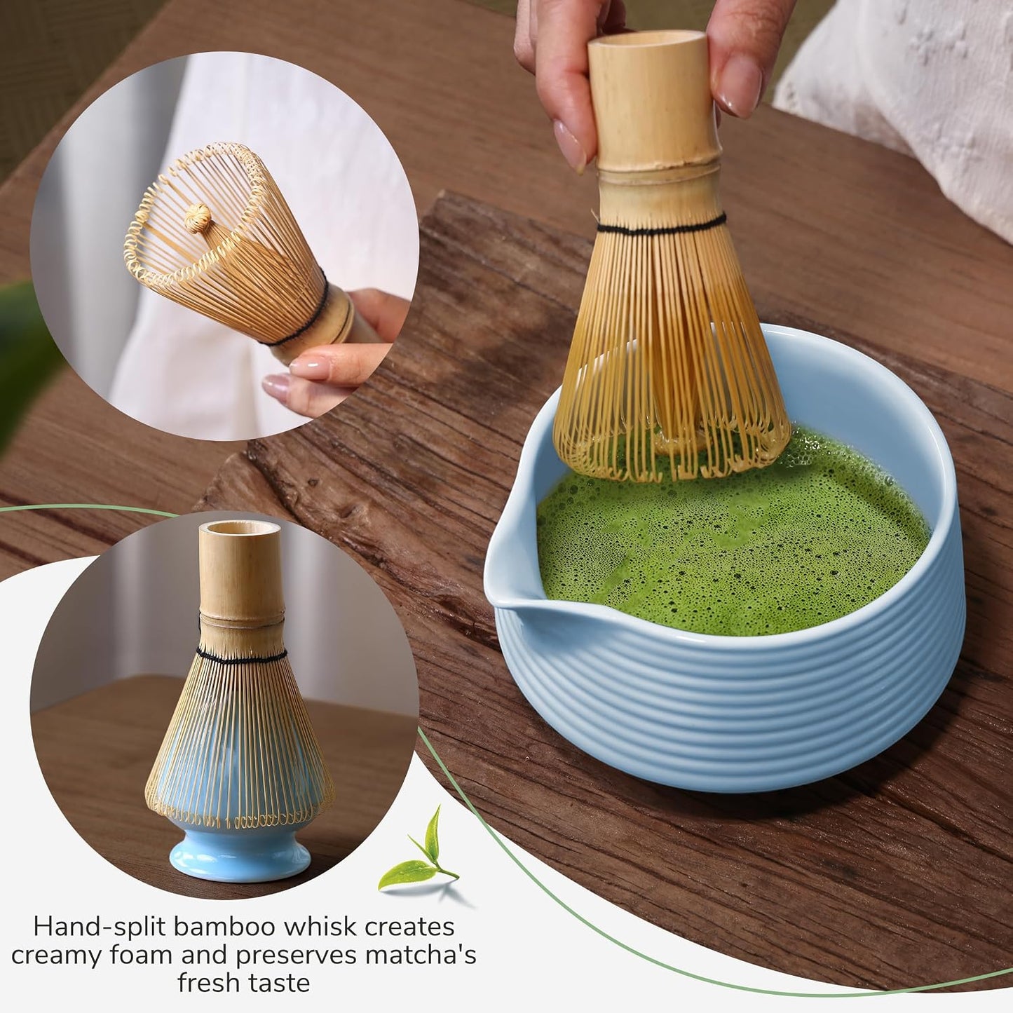 HELPLX Matcha Whisk Set, 10-Piece Japanese Matcha Kit with Bowl, Whisk &amp; Holder, 2 Tea Cups, Bamboo Scoop, Spoon, Sifter, Scoop Rest &amp; Tea Towel – Blue Matcha Tea Set for Ceremony or Daily Use