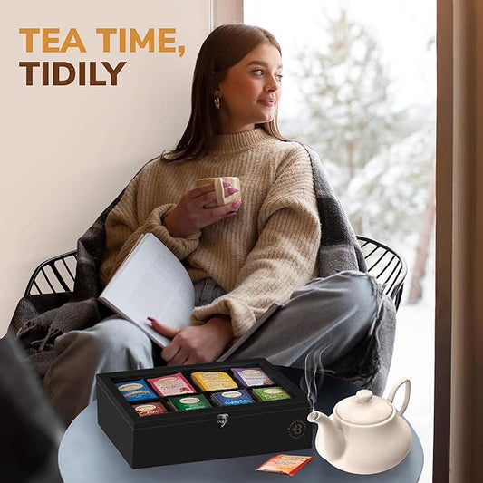 Bambüsi Tea Bag Organizer - Bamboo Tea Box Organizer Storage Box, Tea Bag Holder with Acrylic Window, Magnetic Lid Keeps Tea Bags Fresh