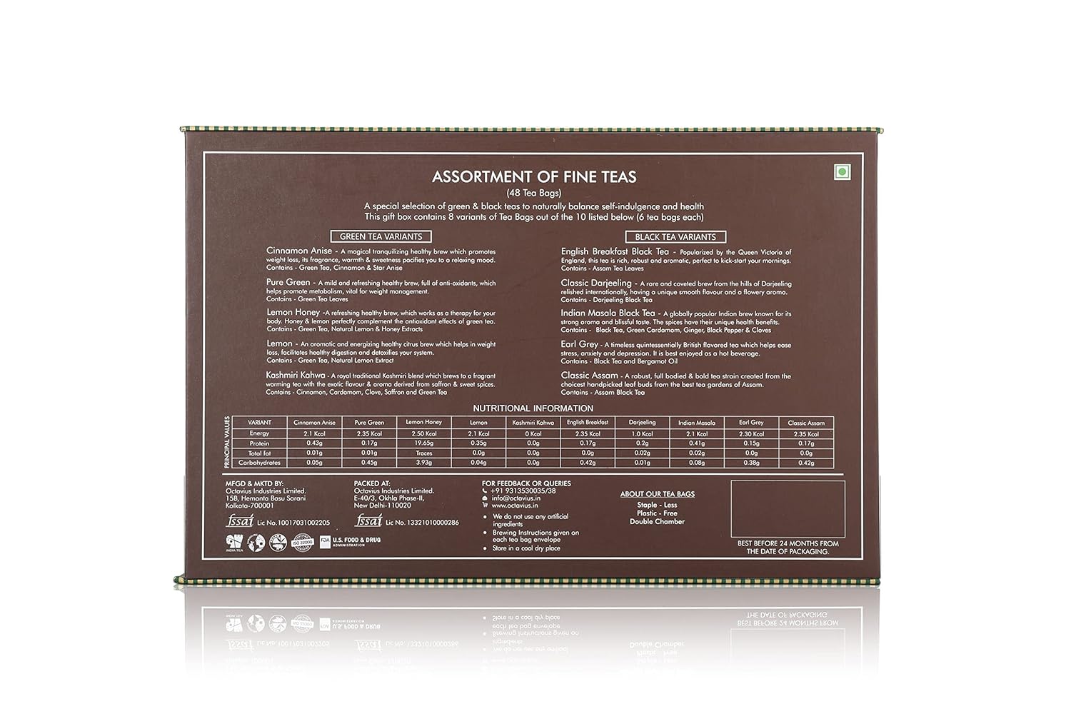 Octavius Tea Sampler Pack | 8 Assorted Black & Green Teas | 48 Teabags | Tea Sampler Variety Pack | Pack of 1