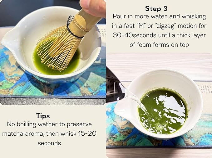 Matcha Whisk set, 8pcs Matcha Making Kit Includes Ceramic Bowl, Bamboo Whisk (Chasen), Whisk Holder, Sifter, Bamboo Scoop, Scoop Rest, Tea Towel