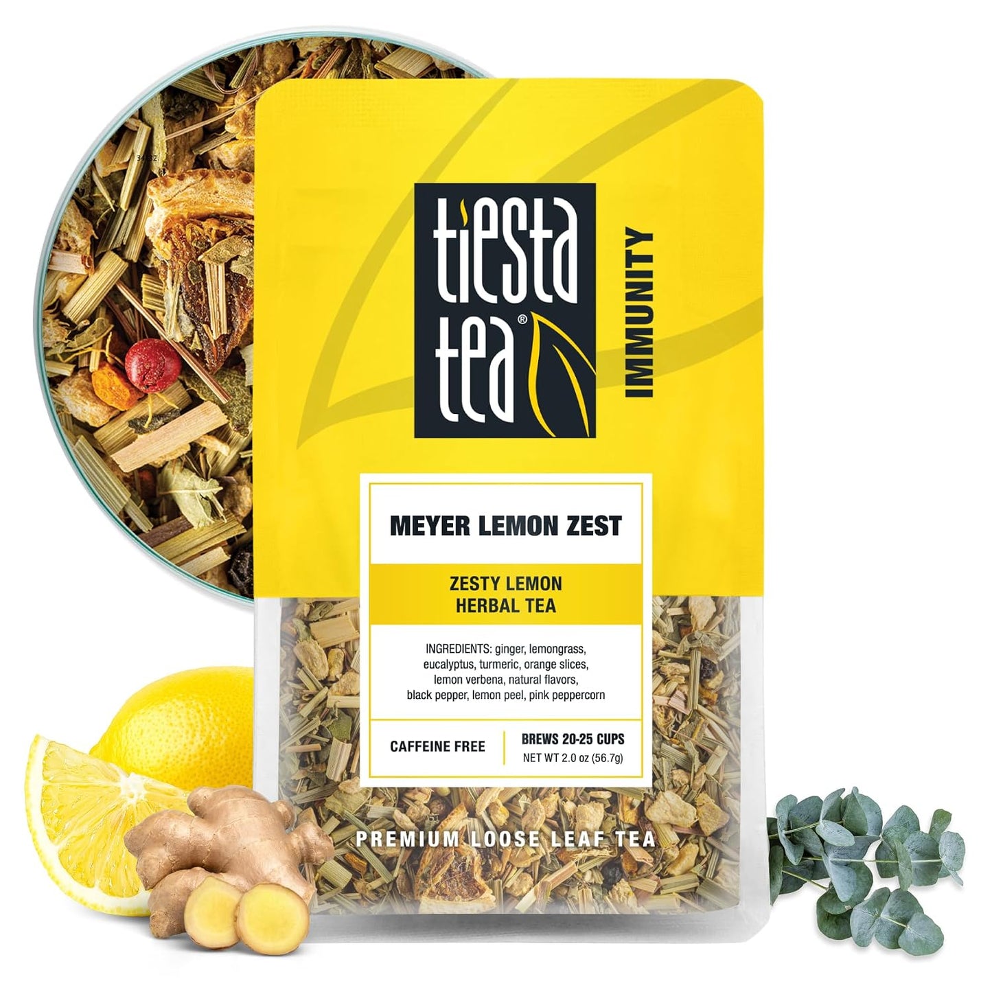 Tiesta Tea - Meyer Lemon Zest, Loose Leaf, Zesty Lemon Herbal Tea | Premium Caffeine-Free Blend, Makes Hot or Iced &amp; Up to 25 Cups, 2oz Resealable Pouch