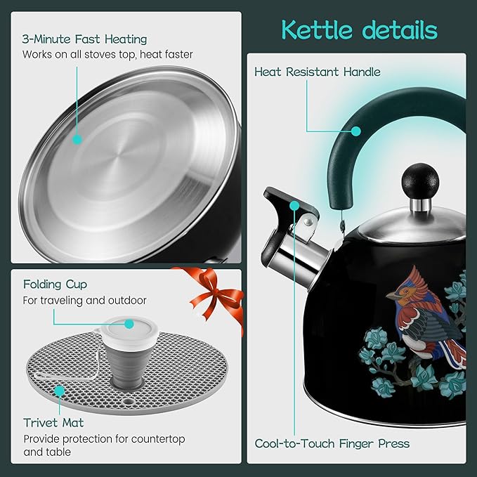 ARC Stainless Steel Whistling Tea Kettle for Stovetop, Magic Color Changing Design Teapot for Stovetop