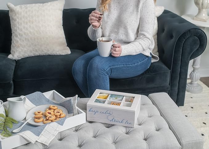Cottage Garden Tea Whitewash Woodgrain 9 x 6.25 Pine Wood Tea Storage Chest