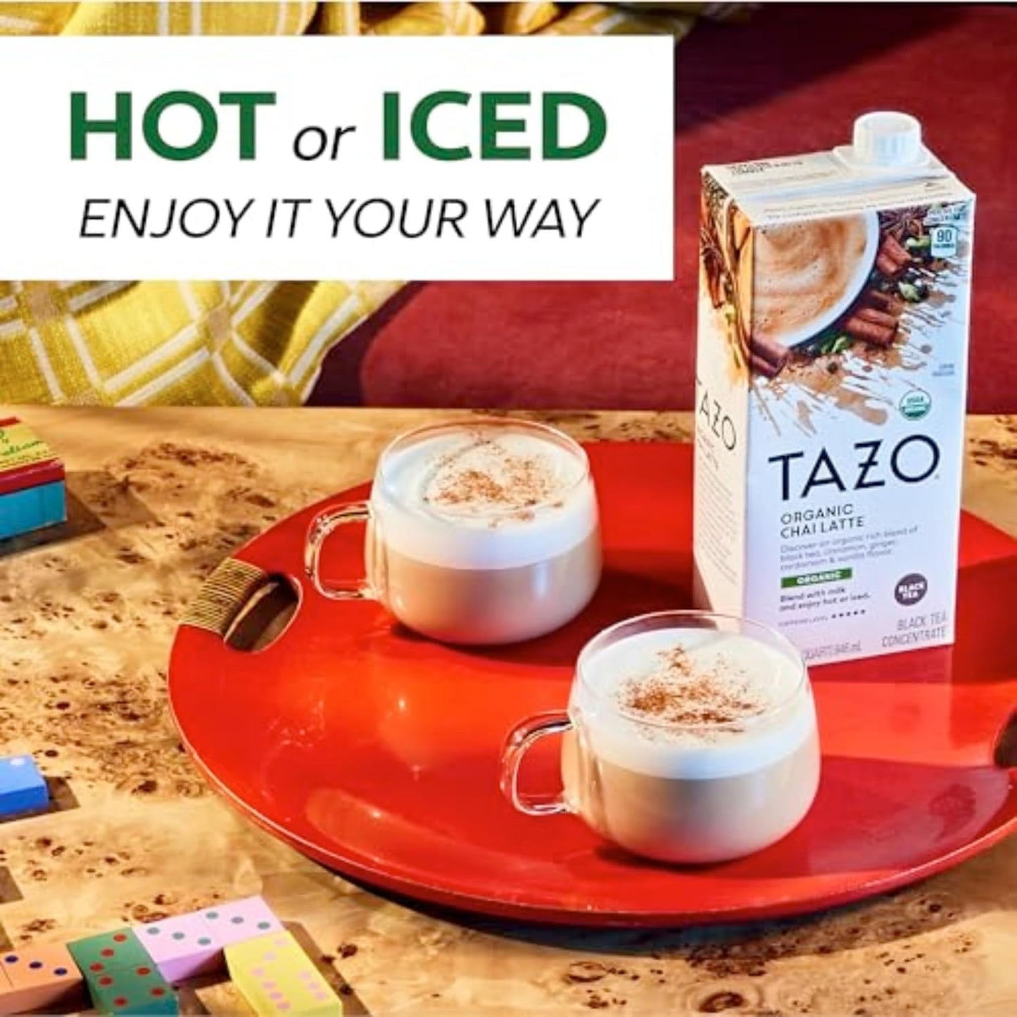 TAZO Organic Chai Latte Concentrate 32 oz Carton 2-Pack USDA Organic Black Tea with Cinnamon Cardamom Ginger and Black P