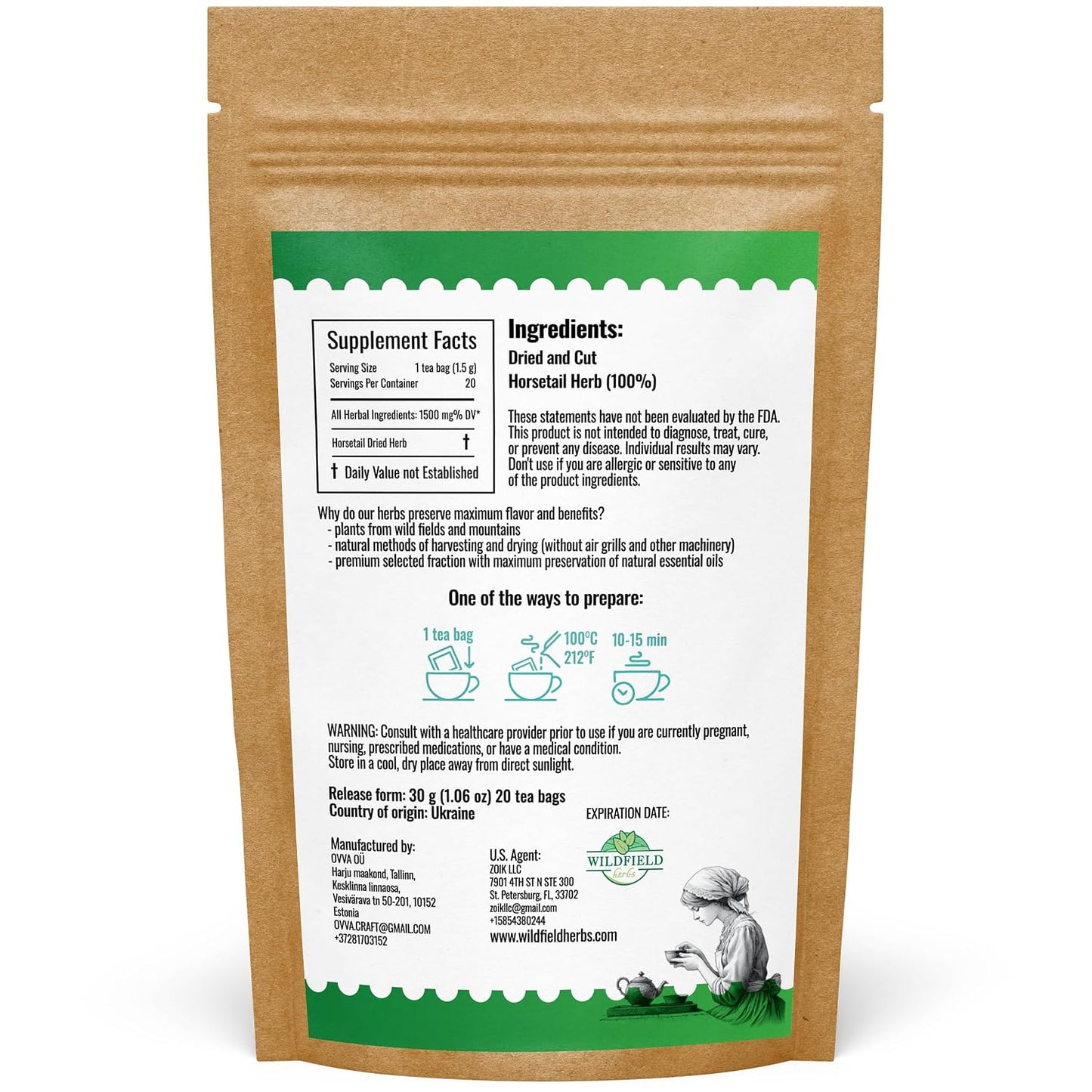 40 Bags Dried Horsetail Herb Tea Shavegrass Cola De Caballo Hierba (Equisetum Arvense) - 40 Count 1.5 g Tea Bags Horsetail Leaf Leaves Herb
