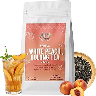 Lam Tae Premium White Peach Oolong Tea Loose Leaf | Natural Fruit Tea Iced & Hot No Artificial Colors or Flavors. Excellent Bulk Loose Leaf for Clear Brew. Net Weight 200g Bag Brews Approx. 40 Cups.