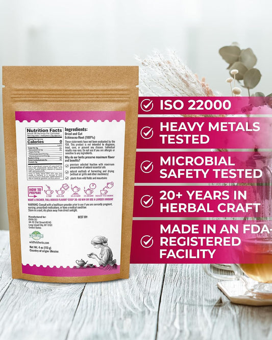 4 oz. Echinacea Root Herbal Tea (Echinacea Purpurea) – 113g Dried Tea Raíz de Equinácea