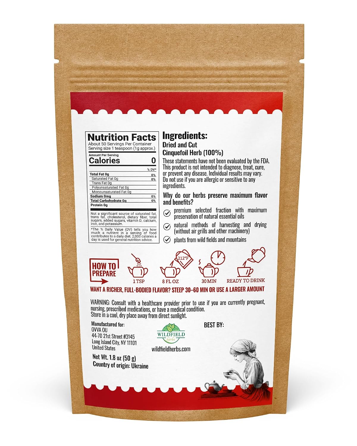 1.8 oz Cinquefoil Herb Dried Five Finger Grass Herb Potentilla Palustris Tea (Comarum Palustre L.) - 50g Sabelnik Herbal Tea