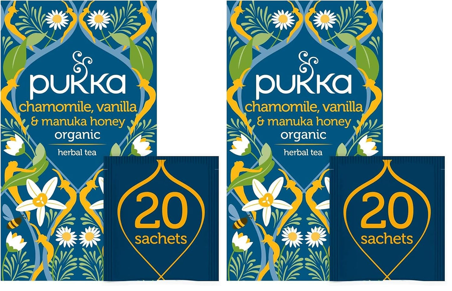 Pukka Calming Chamomile, Vanilla & Manuka Honey Organic Herbal Tea, Soothing Organic Tea Infusion Selection, Honey & Fennel Blend, Caffeine Free