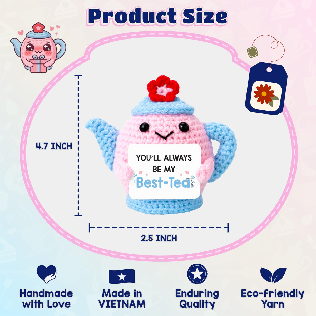 THEGIFTY Best-Tea Friendship Gift for Women Positive Crochet Teapot